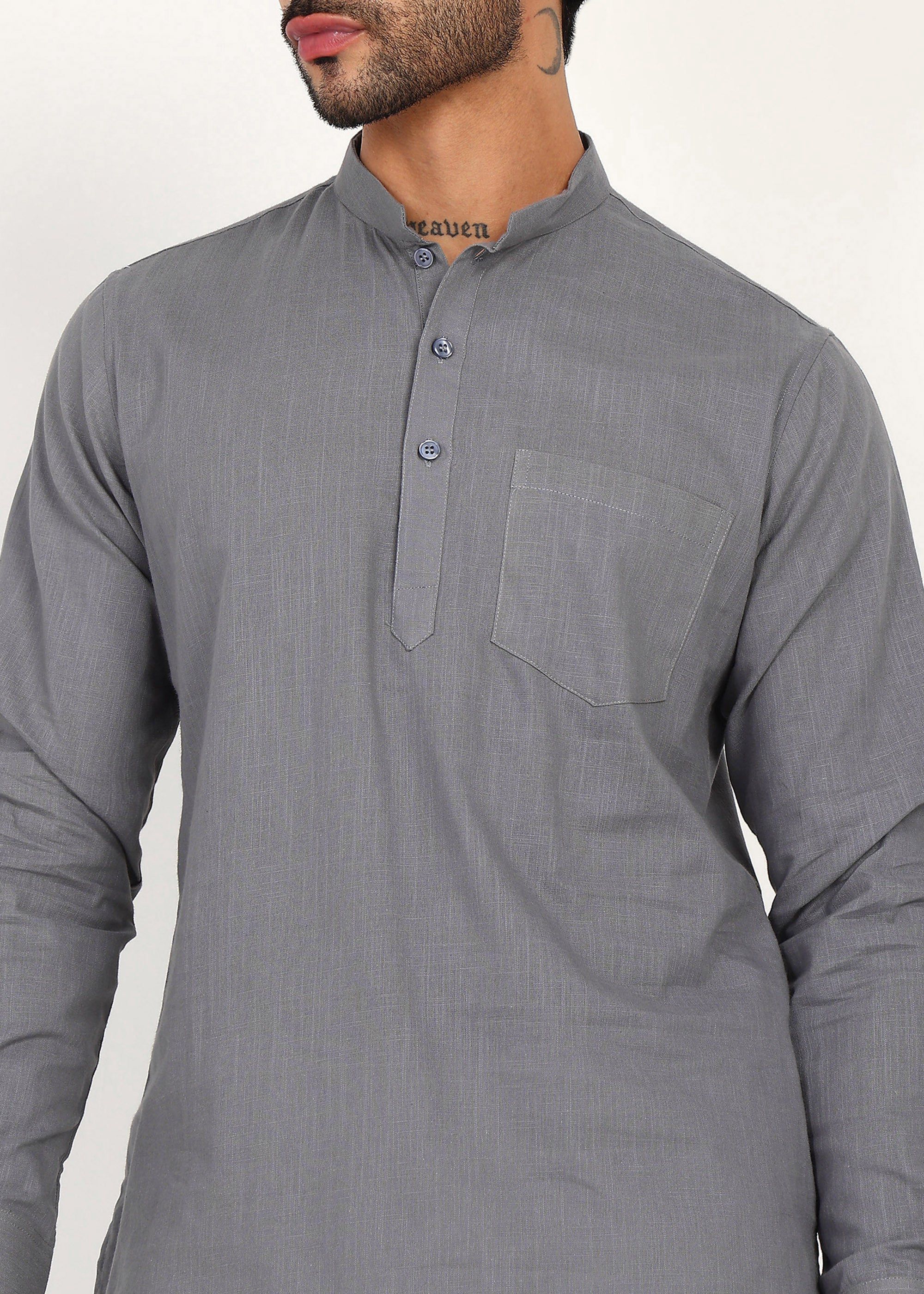 Fabmade Ash Grey Linen Short Kurta