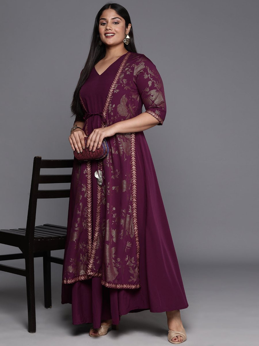 Ahalyaa Plus Size Floral Print Crepe Layered A-line Maxi Ethnic Dress - Distacart