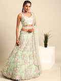 House of Panchhi Lime Green Net Sequins with heavy Zarkan embroidery Lehenga choli & Dupatta