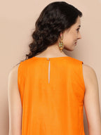InWeave Women's Tangy Orange Short Pallazo Set W Green Or Dupatta
