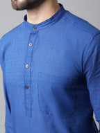 Even Apparels Blue Solid Kurta With Band Collar - Distacart
