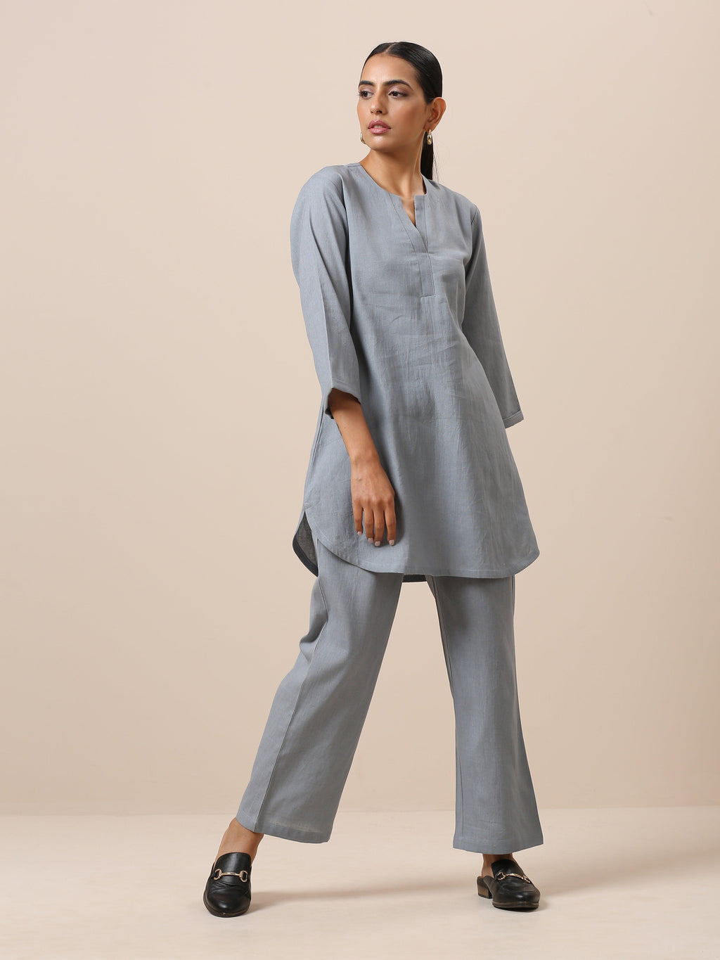 trueBrowns Cotton Steel Blue Short Co-Ord Set | Relove - Distacart