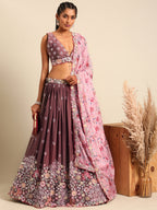 House of Panchhi Rose Gold Chinon Sequins Embroidery Lehenga Choli & Dupatta