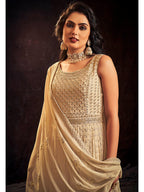 Myra Cream Real Georgette Designer Gown Style Suit - Distacart