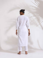 trueBrowns trueBrown White Cotton Schiffli Kurta Set - Distacart