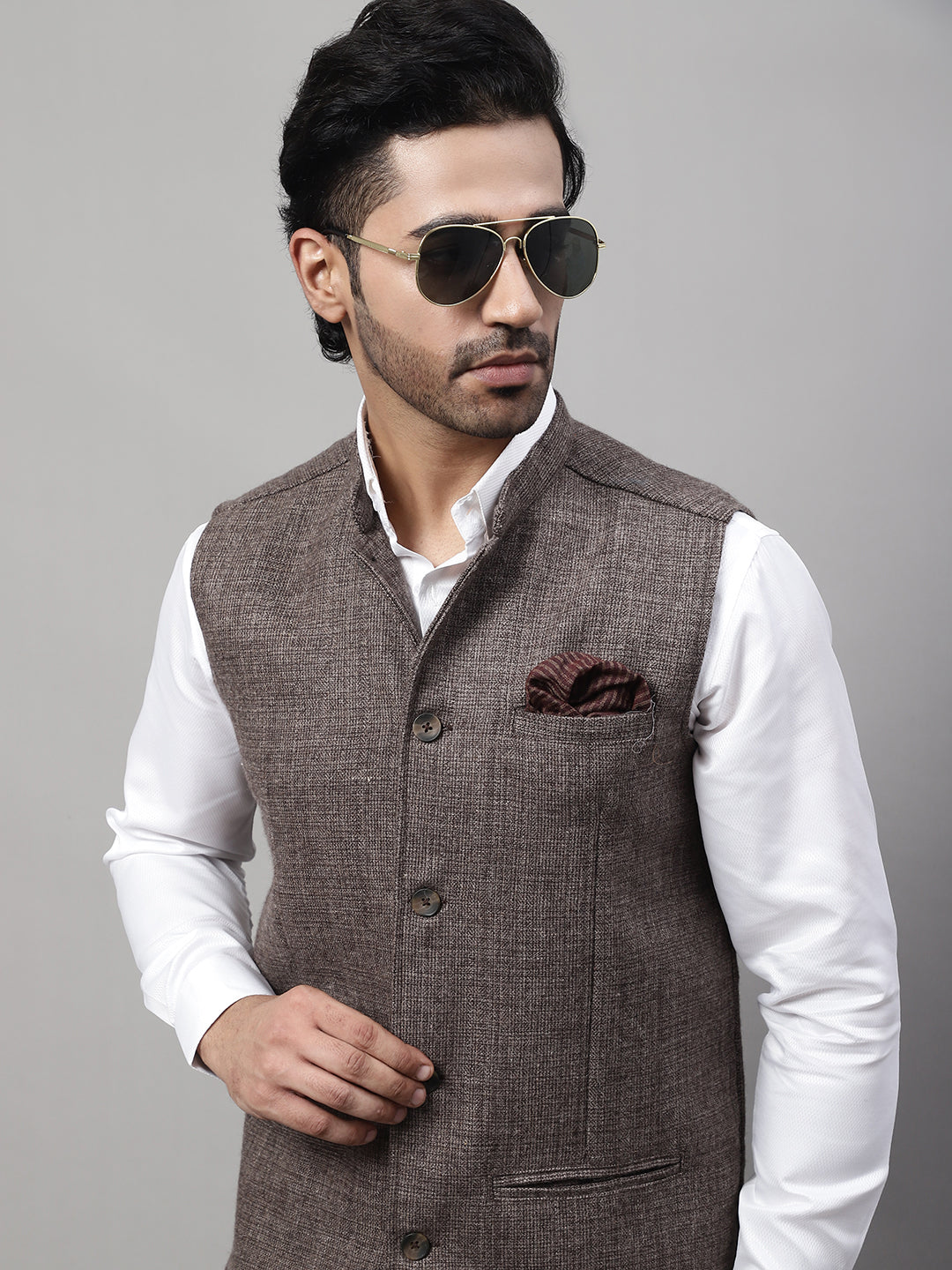 Even Apparels Men's Brown Nehru Jacket With Welt Pockets
