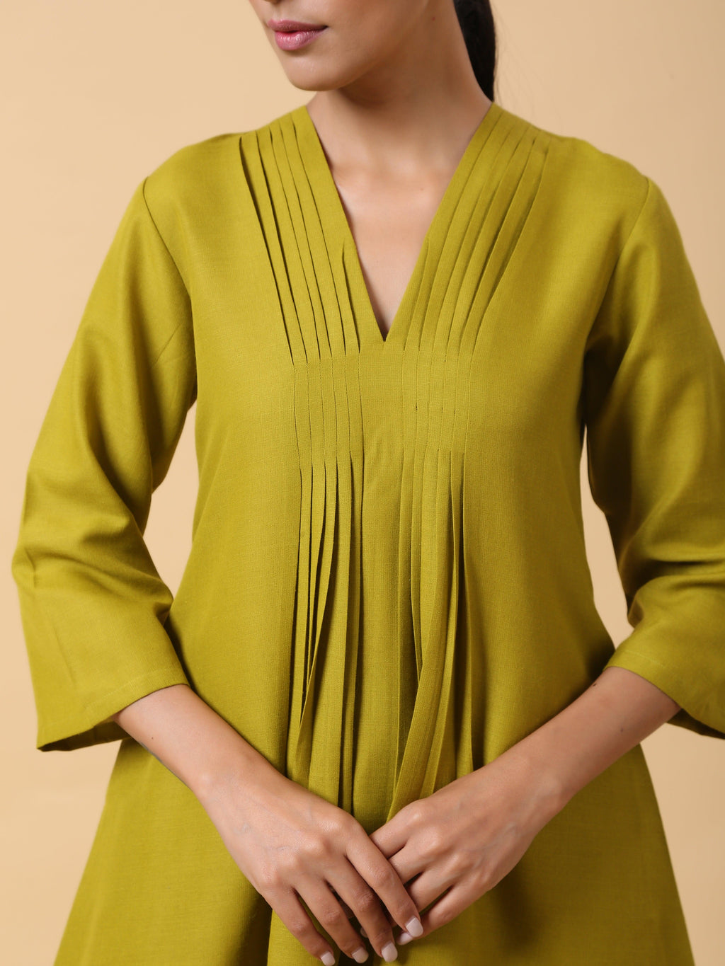 trueBrowns Cotton Linen Lime Green Pleated Co-Ord Set | Relove - Distacart