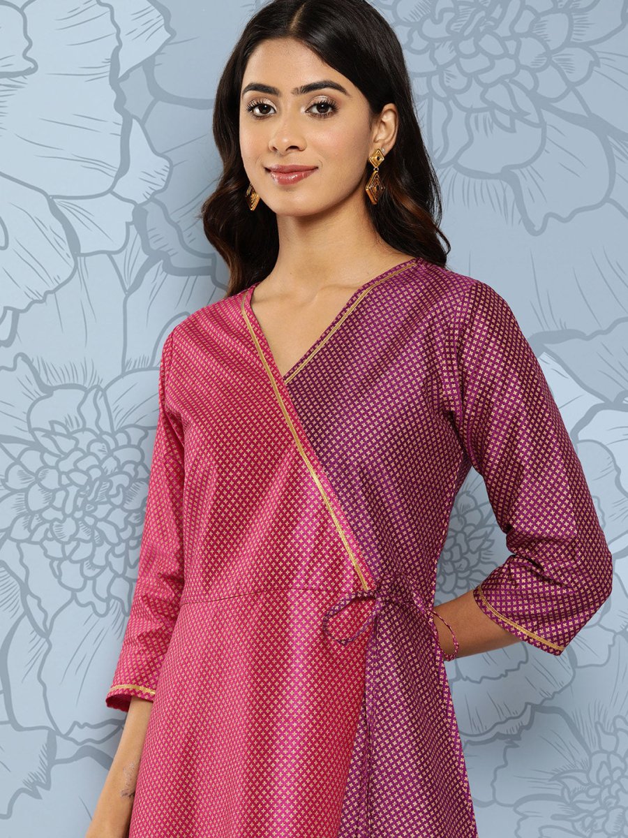 Ahalyaa Colourblocked Printed Wrap Ethnic Dress
