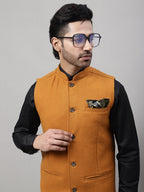 Even Apparels Men's Orange Pure Wool Nehru Jacket