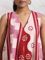 trueBrowns Pink Cotton Abstract Print Dress - Distacart