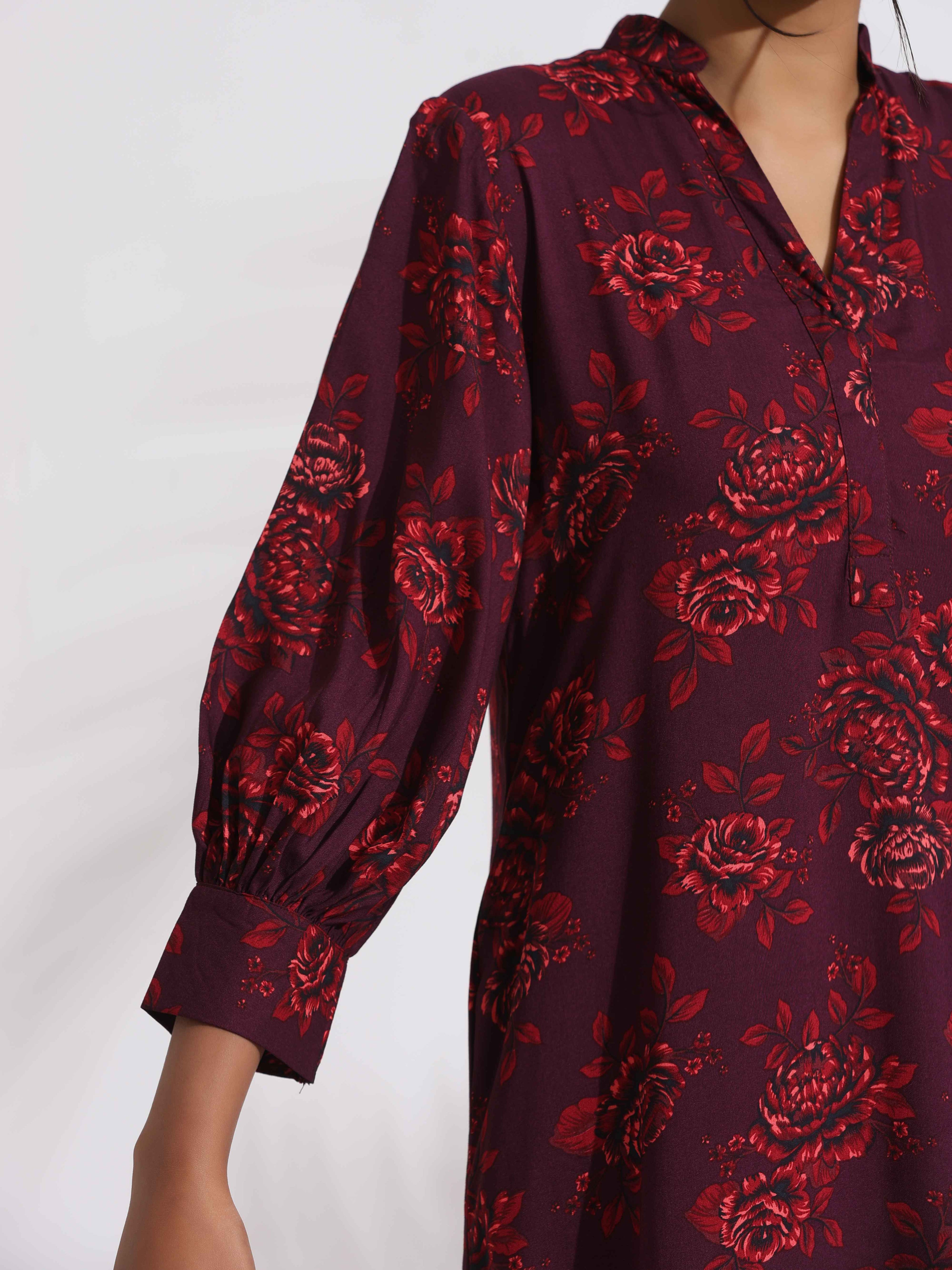 trueBrowns Purple Floral Print Kurta Set - Distacart