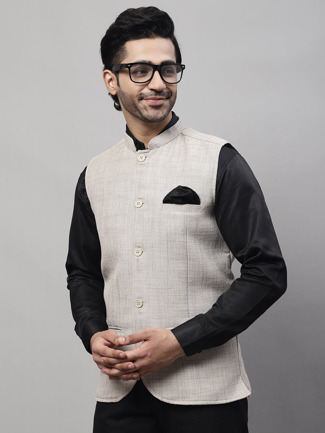Even Apparels Men's Beige Nehru Jacket With Welt Pockets
