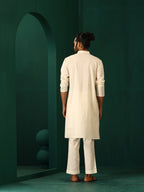 trueBrowns Men's Ivory Multi Colour Striped Cotton Kurta