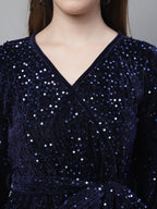 Jainish Women's WoSequin Velvet A-line dress - Navy Blue - Distacart