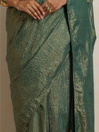 trueBrowns Dark Green Gold Lurex Ready To Wear Saree
