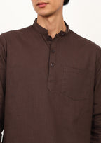 Fabmade Cocoa Drift Linen Kurta Set