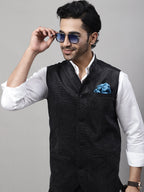 Even Apparels Men's Black Nehru Jacket With Welt Pockets