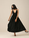 trueBrowns Black Slub Texture Sleeveless Dress - Distacart