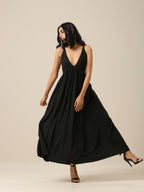 trueBrowns Black Slub Texture Sleeveless Dress - Distacart