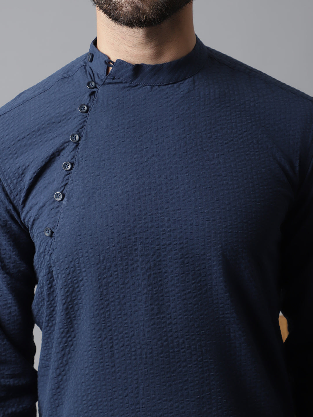 Even Apparels Blue Solid Kurta With Band Collar - Distacart