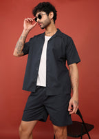 Fabmade Midnight Black Cuban Collar Co-Ord Set