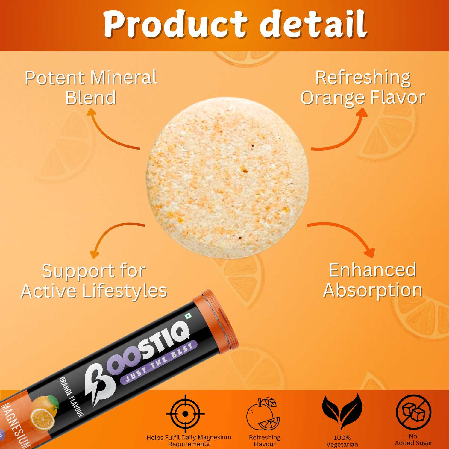 BOOSTIQ Magnesium Effervescent Tablets - Orange Flavour