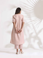 trueBrowns Light Pink Slub Kurta Set - Distacart