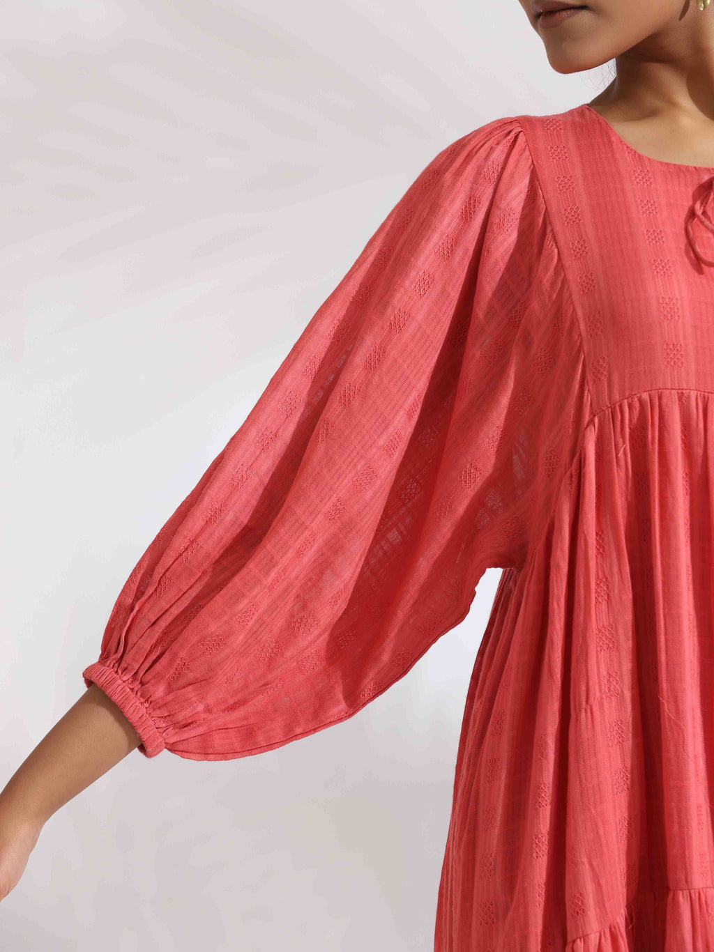 trueBrowns Pink Cotton Tier Dress - Distacart