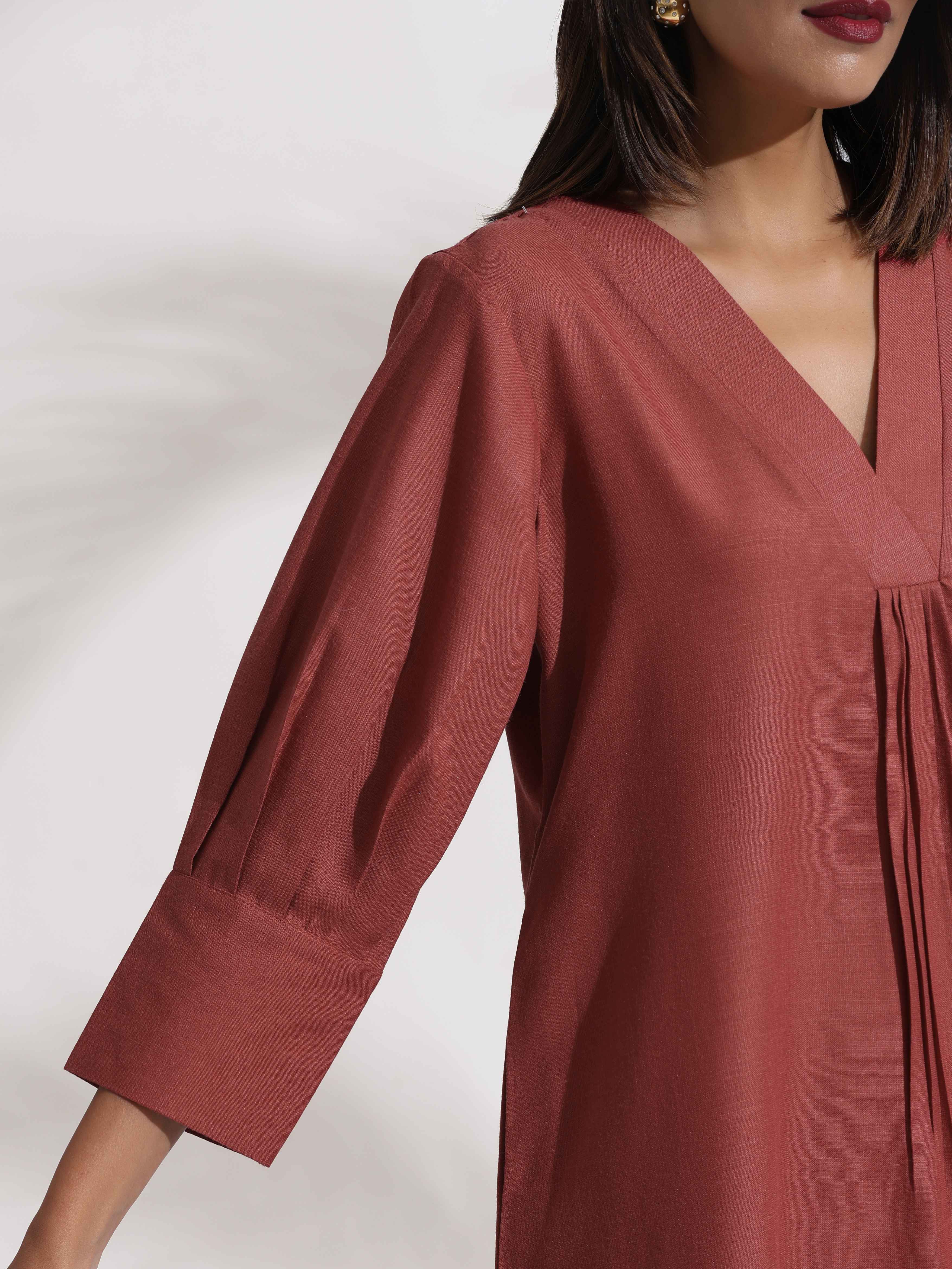 trueBrowns Pink Slub Kurta Set - Distacart
