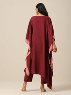 trueBrowns Ruby Wine Slub Texture High Low Kaftan Pant Set | Relove - Distacart