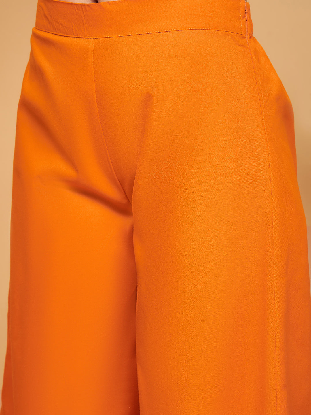 InWeave Women's Orange Flared Kurta Palazzo Set