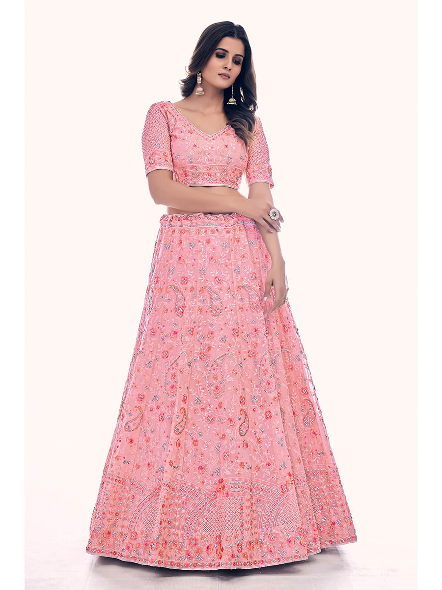 Myra Pink Soft Net Embroidered Designer Lehenga Choli