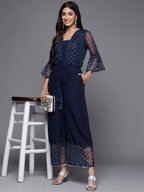 Ahalyaa Printed Bell Sleeves Crepe Basic Jumpsuit With Waist Tie-Ups - Distacart