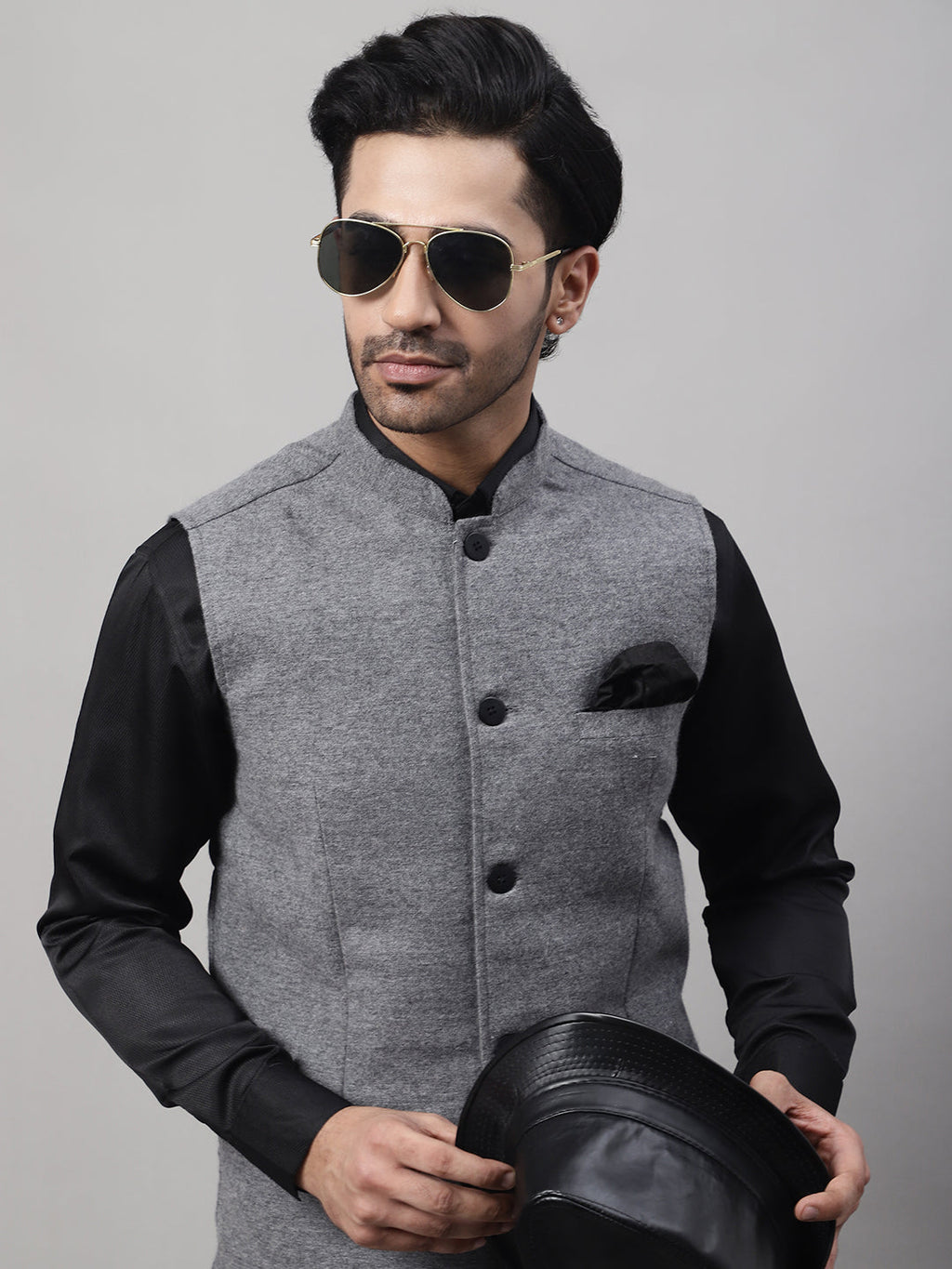 Even Apparels Men's Grey Pure Wool Nehru Jacket