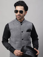 Even Apparels Men's Grey Pure Wool Nehru Jacket