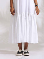 trueBrowns White Cotton Schiffli Tier Dress - Distacart