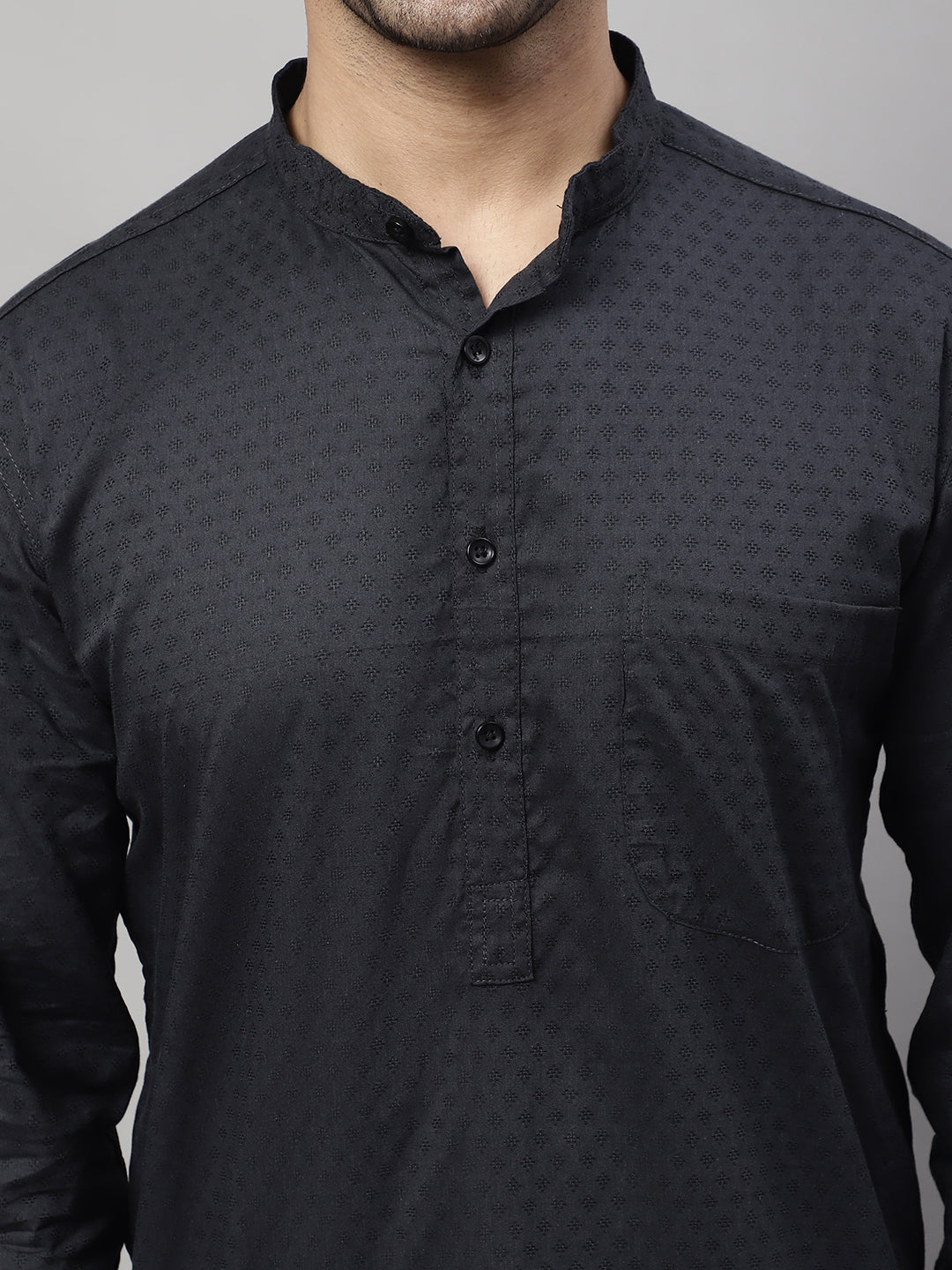 Even Apparels Black Pure Cotton Kurta With Band Collar