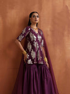 trueBrowns Purple Metallic Sharara Dupatta Set - Distacart