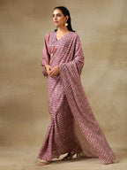 trueBrowns Dark Mauve Bandhani Printed Silk Elasticated Blouse