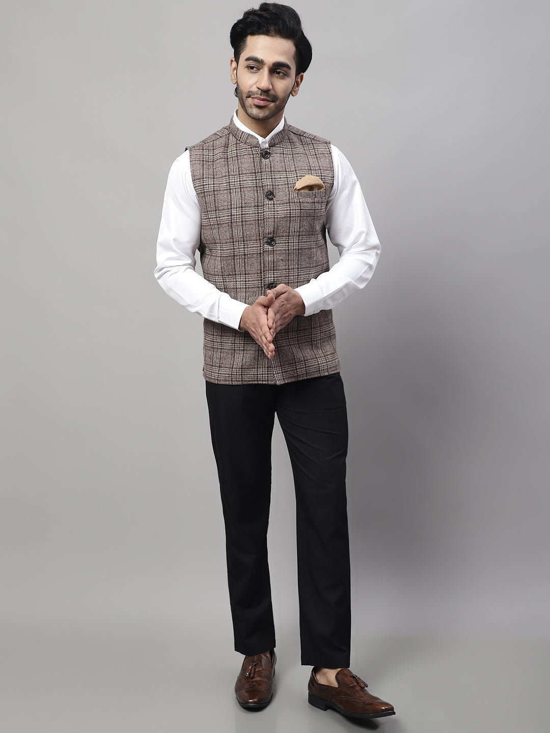 Even Apparels Men's Beige Pure Wool Nehru Jacket