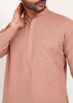 Fabmade Men’S Peach Linen Short Kurta