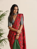 trueBrowns Red Muslin Ikat Saree
