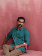 trueBrowns Men's Teal Cotton Shirt