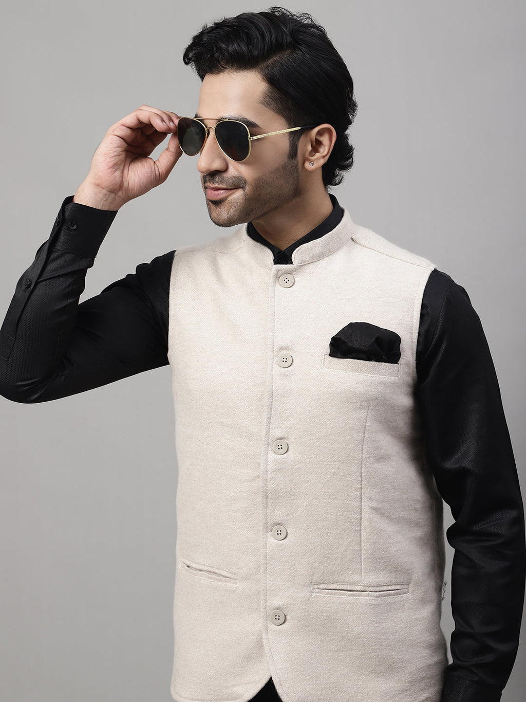 Even Apparels Men's Cream Pure Wool Nehru Jacket