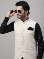 Even Apparels Men's Cream Pure Wool Nehru Jacket