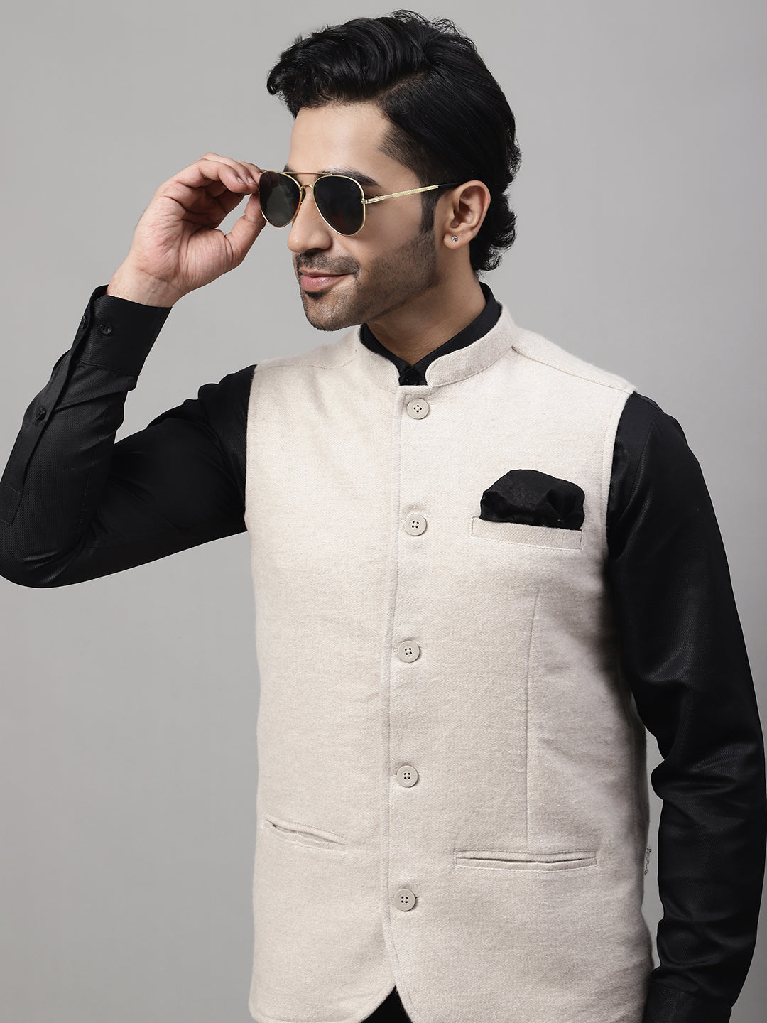 Even Apparels Men's Cream Pure Wool Nehru Jacket