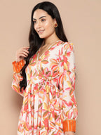 Ahalyaa Floral Printed Tie-Ups Crepe Empire Ethnic Dress - Distacart