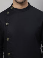 Even Apparels Black Sherwani Kurta With Asymetrical Cut - Distacart
