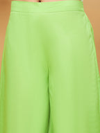 InWeave Women's Lime Green Flared Kurta Palazzo Set