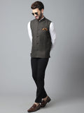 Even Apparels Men's Brown Pure Wool Nehru Jacket